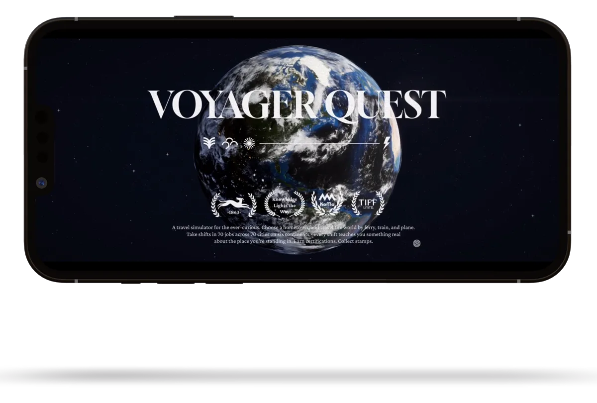 Voyager Quest title screen on an iPhone